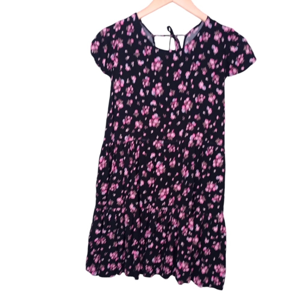 No Comment Short Sleeve Floral Babydoll Dress Black Pink